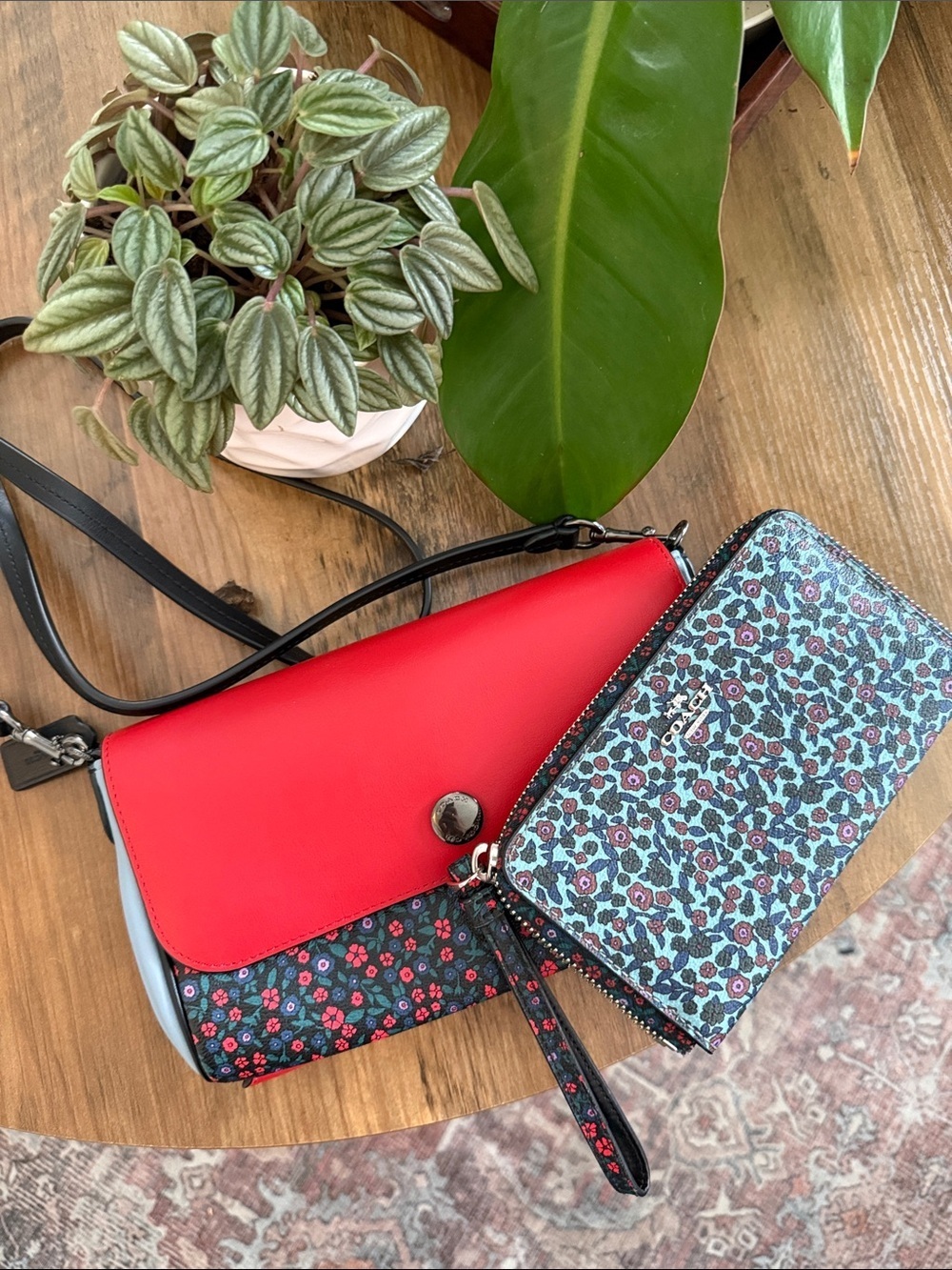 ** COACH ** Rare Floral Print Crossbody Wallet Set, Colorblock